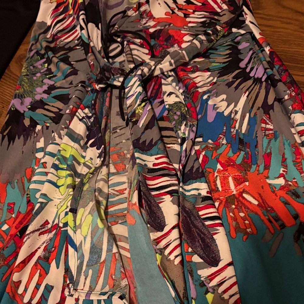 BCBG Black and Teal Floral Long Sleeve Adele Dress - Picture 3 of 5